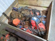 STILLAGE CONTAINING APPROXIMATELY 15 X MIXED SIZED CHAIN BLOCK AND TACKLES.