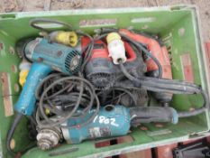 BOX OF ASSORTED POWER TOOLS.