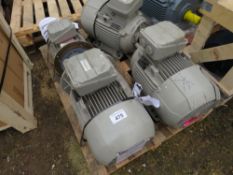 4 X INDUSTRIAL ELECTRIC MOTORS, 3KW, 7.5KW AND 2 X 15KW RATED, SOURCED FROM DEPOT CLEARANCE.