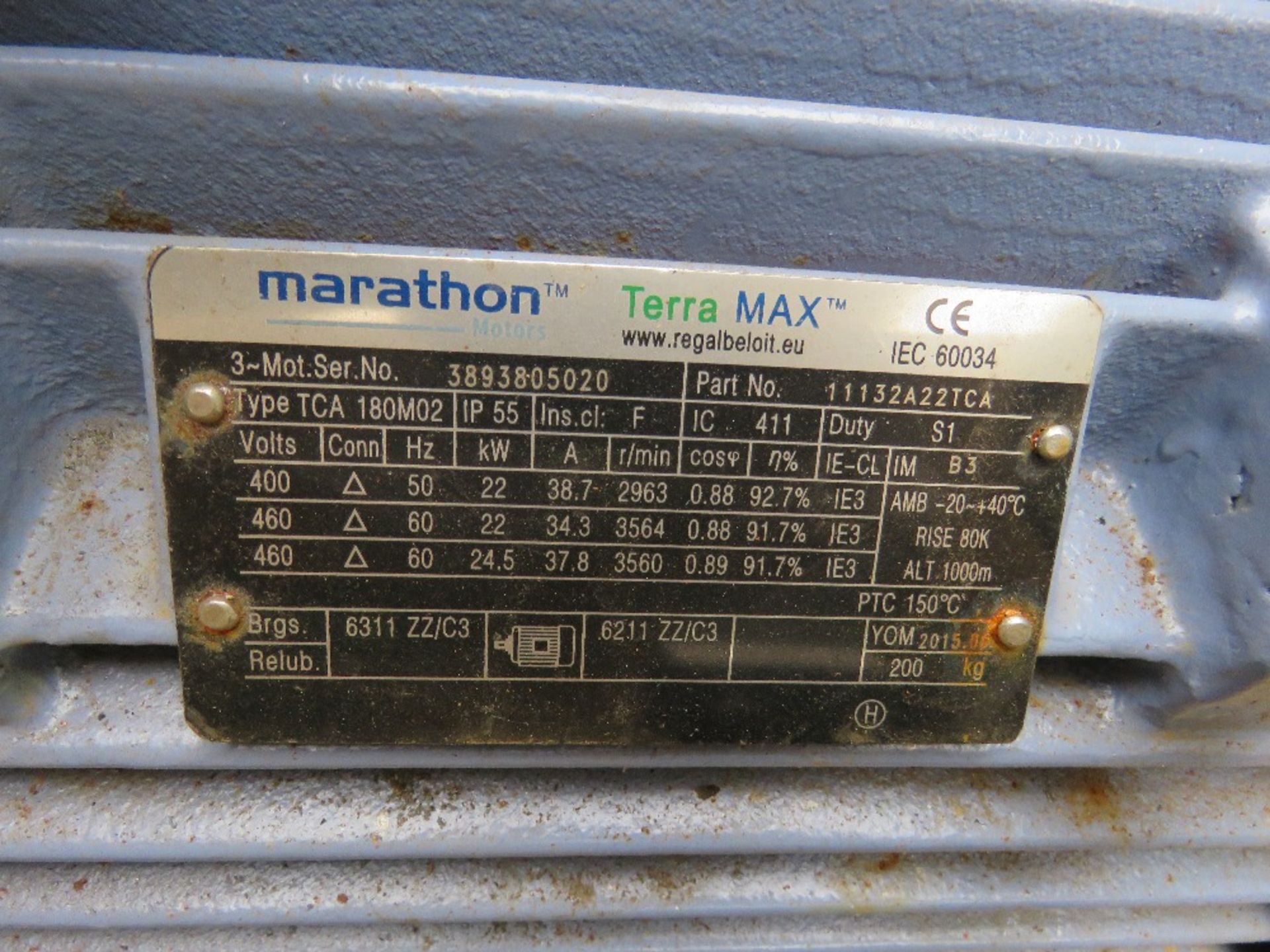 1 X INDUSTRIAL MARATHON 22KW RATED ELECTRIC MOTOR, SOURCED FROM DEPOT CLEARANCE. - Image 2 of 3