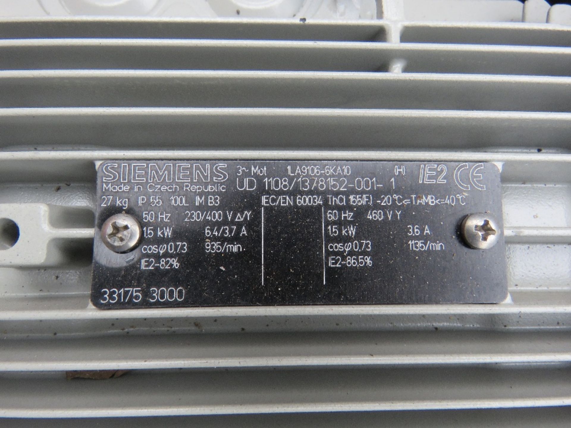 1 X SIEMENS INDUSTRIAL 1.5KW RATED ELECTRIC MOTOR, SOURCED FROM DEPOT CLEARANCE. - Image 2 of 2