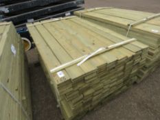 LARGE PACK OF TREATED FEATHER EDGE FENCE CLADDING TIMBER, 1.65M LENGTH X 10CM APPROX.