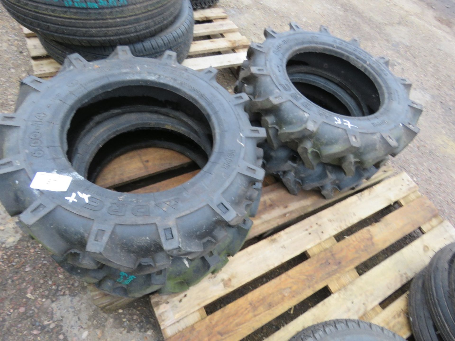 4NO 6.00-14 AGRICULTURAL COMPACT TRACTOR TYRES, LITTLE USED.