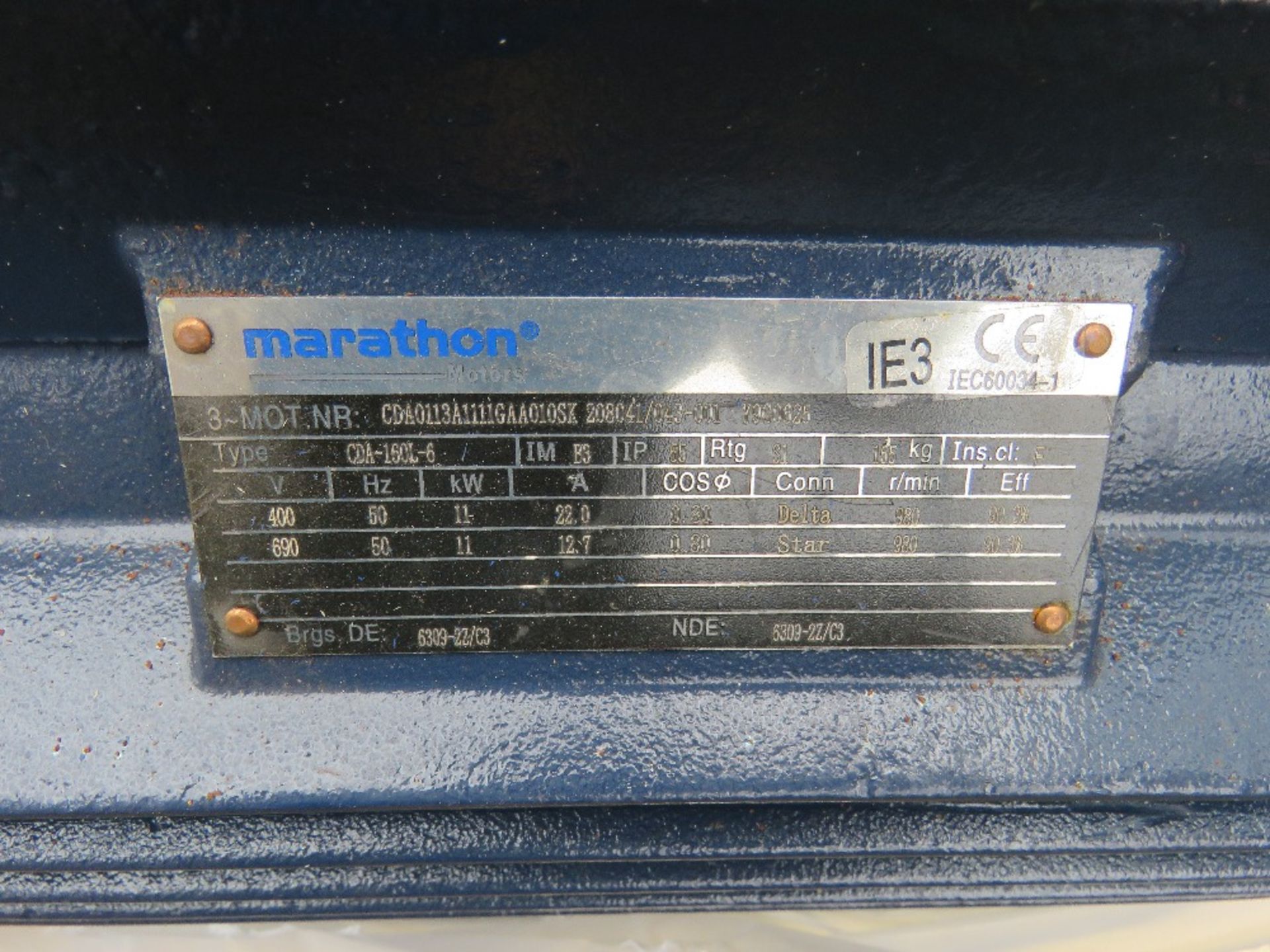 1 X MARATHON INDUSTRIAL 11KW RATED ELECTRIC MOTOR, SOURCED FROM DEPOT CLEARANCE. - Image 3 of 3