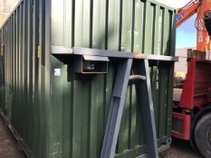 20 FT SECURE CONTAINER WELDERS WORKSHOP MOUNTED ON HOOK LOADER FRAME. INTERNAL BENCHES AND ELECTRICS