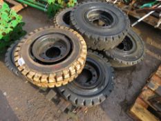 6 X SOLID FORKLIFT WHEELS/TYRES. 4 X 6.5-10 PLUS 2 X 700-12.