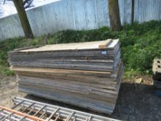 STACK OF APPROXIMATELY 55 X PRE USED PLYWOOD SHEET BOARDS.