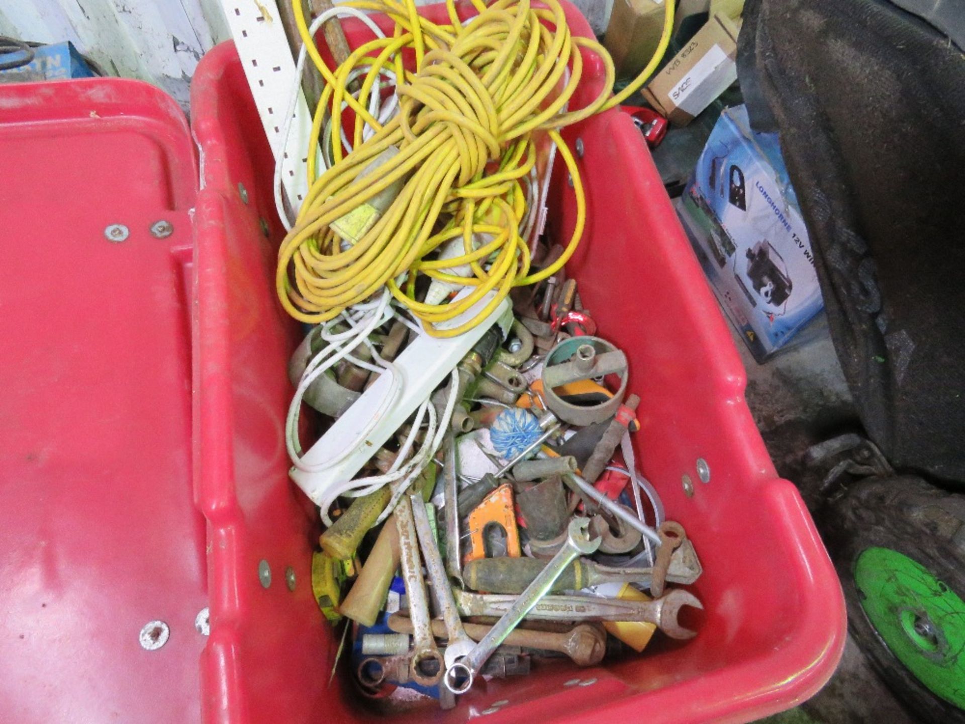 LARGE RED BIN CONTAINING TOOLS AND SUNDRIES. - Image 2 of 4