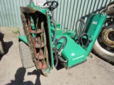 RANSOMES 213D TRIPLE RIDE ON MOWER. WHEN TESTED WAS SEEN TO RUN, DRIVE, STEER AND THE 3 MOWERS TURN