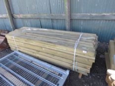 LARGE PACK OF TREATED TIMBER POSTS. 2.7M LENGTH 55MM X 45MM APPROX.