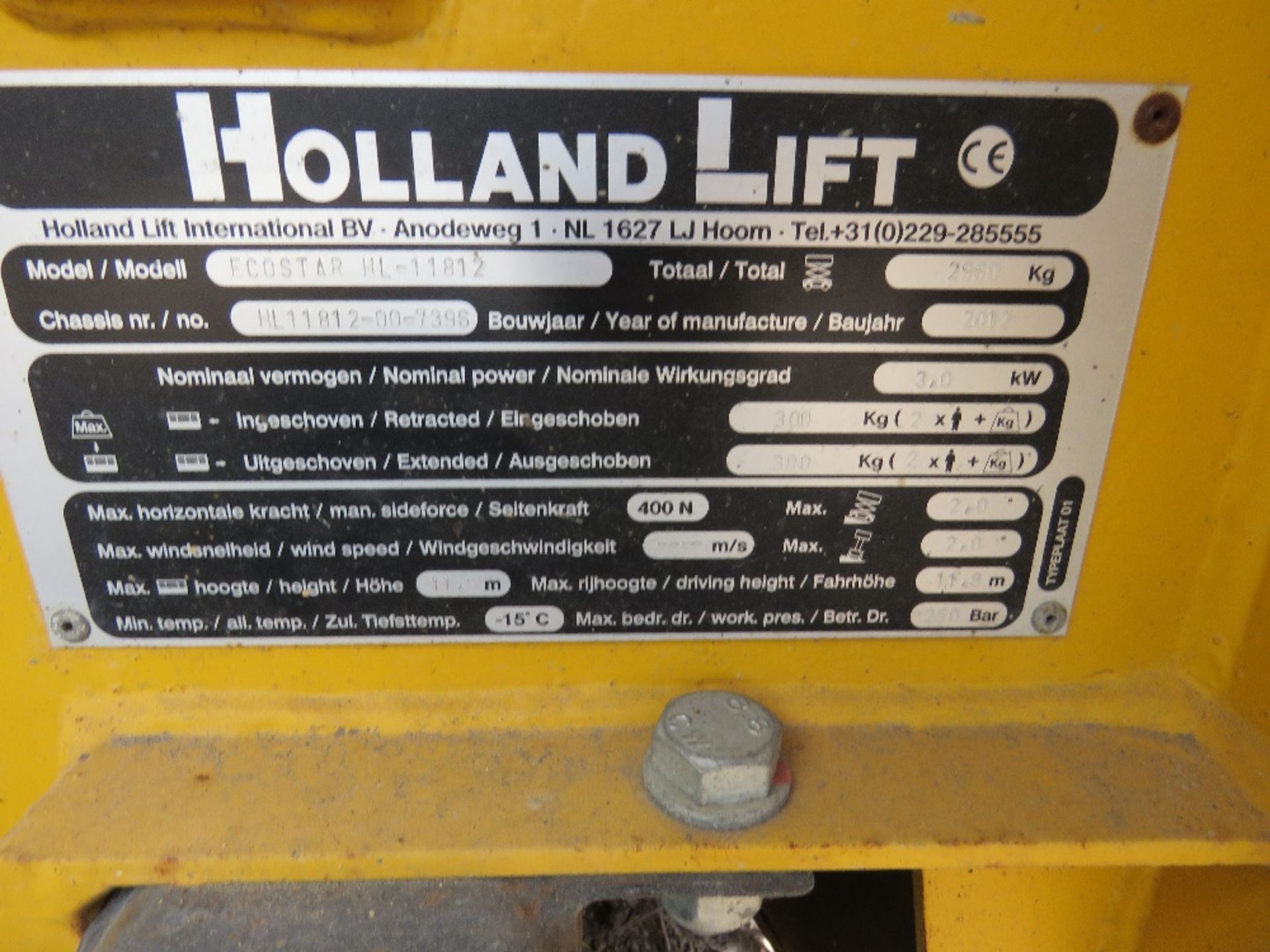 HOLLAND LIFT ECOSTAR 14M SCISSOR LIFT, BATTERY POWERED. TYPE HL11812. YEAR 2012. SN:HL11812007396. - Image 4 of 6