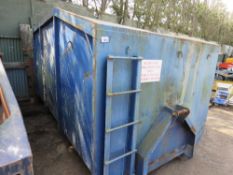 BLUE HOOK LOADER BIN PREVIOUSLY USED ON A 7.5TONNE TRUCK. 12FT LENGTH APPROX, 2.15M MAXIMUM HEIGHT A