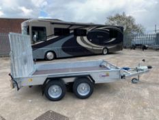 INDESPENSION 3500KG RATED TWIN AXLED PLANT TRAILER. UNUSED, YEAR 2021 BUILD. FULL WIDTH RAMP. VIEWIN