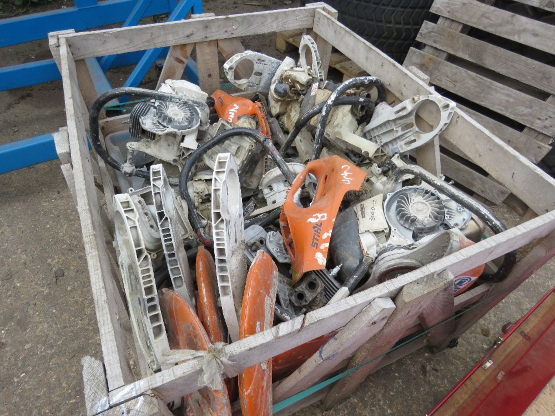 STILLAGE OF STIHL SAW PARTS AND SPARES.