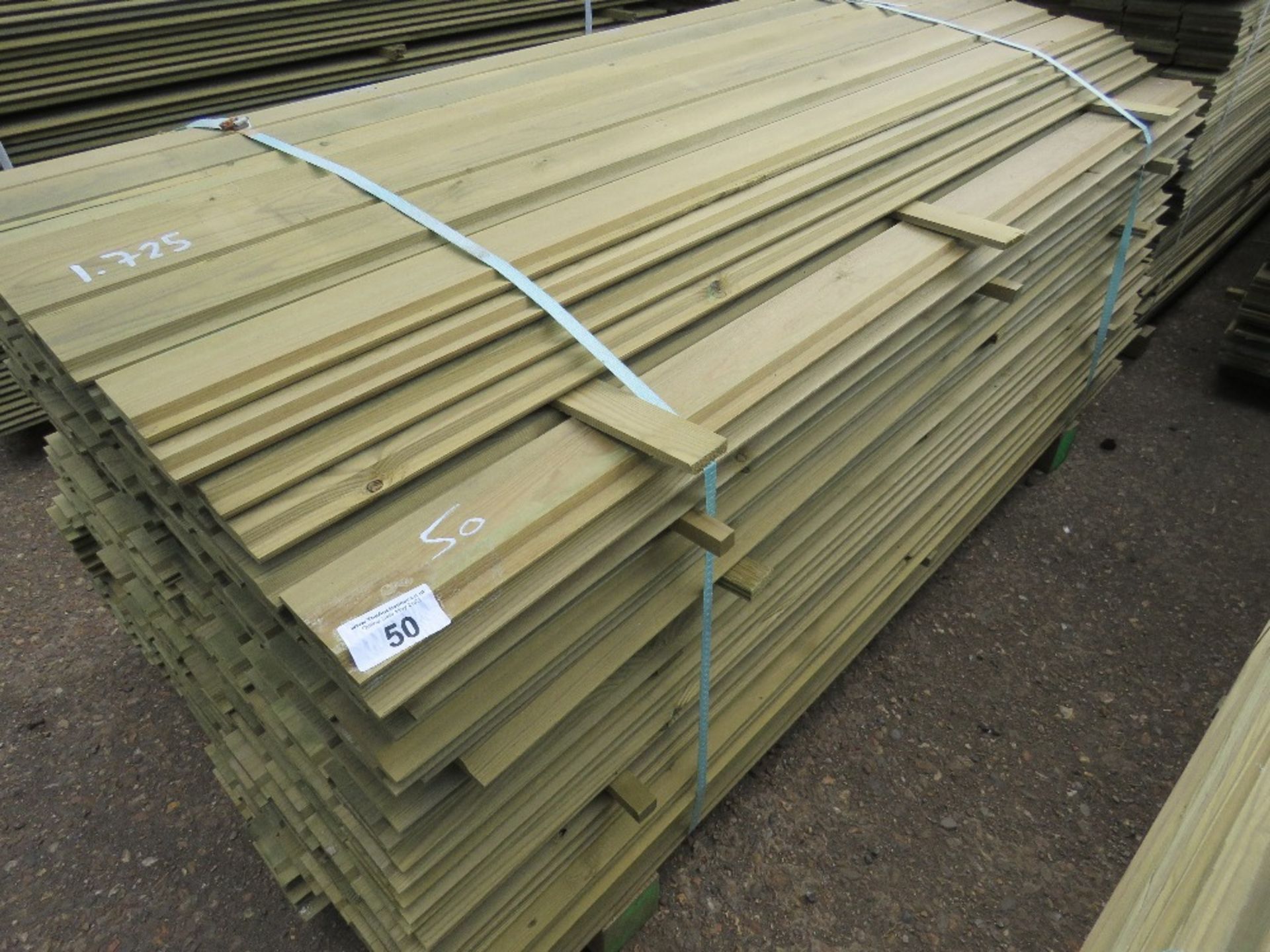LARGE PACK OF SHIPLAP CLADDING TIMBER 1.73M X 9.5CM APPROX, PRESSURE TREATED.