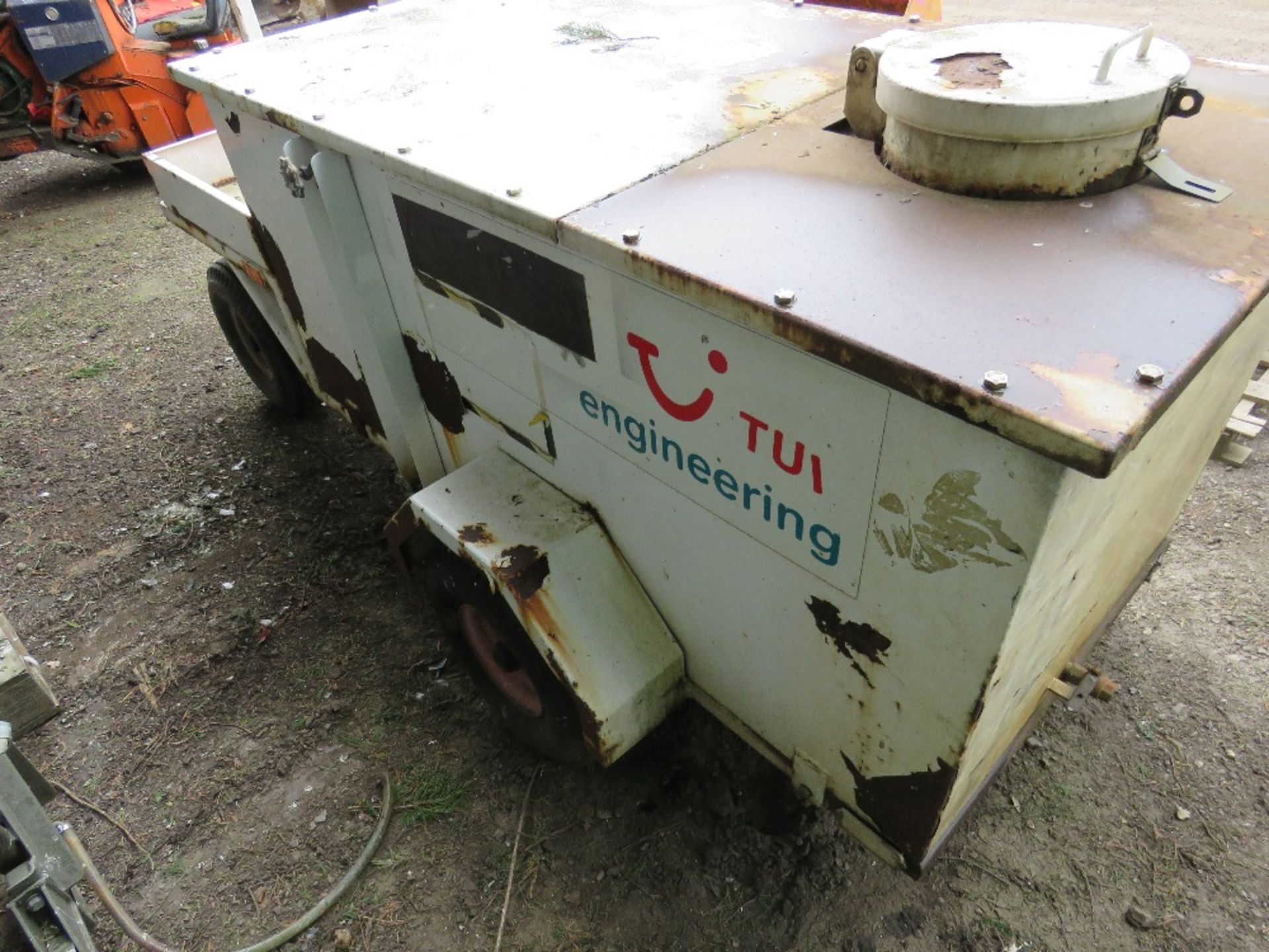 4 WHEELED WASTE OIL COLLECTION TRAILER, PREVIOUSLY USED AT MAJOR AIRPORT. WITH SOME CONTENTS.