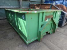 GREEN HOOK LOADER BIN PREVIOUSLY USED ON A 7.5TONNE TRUCK. 11FT LENGTH APPROX, 1.2M MAXIMUM HEIGHT A