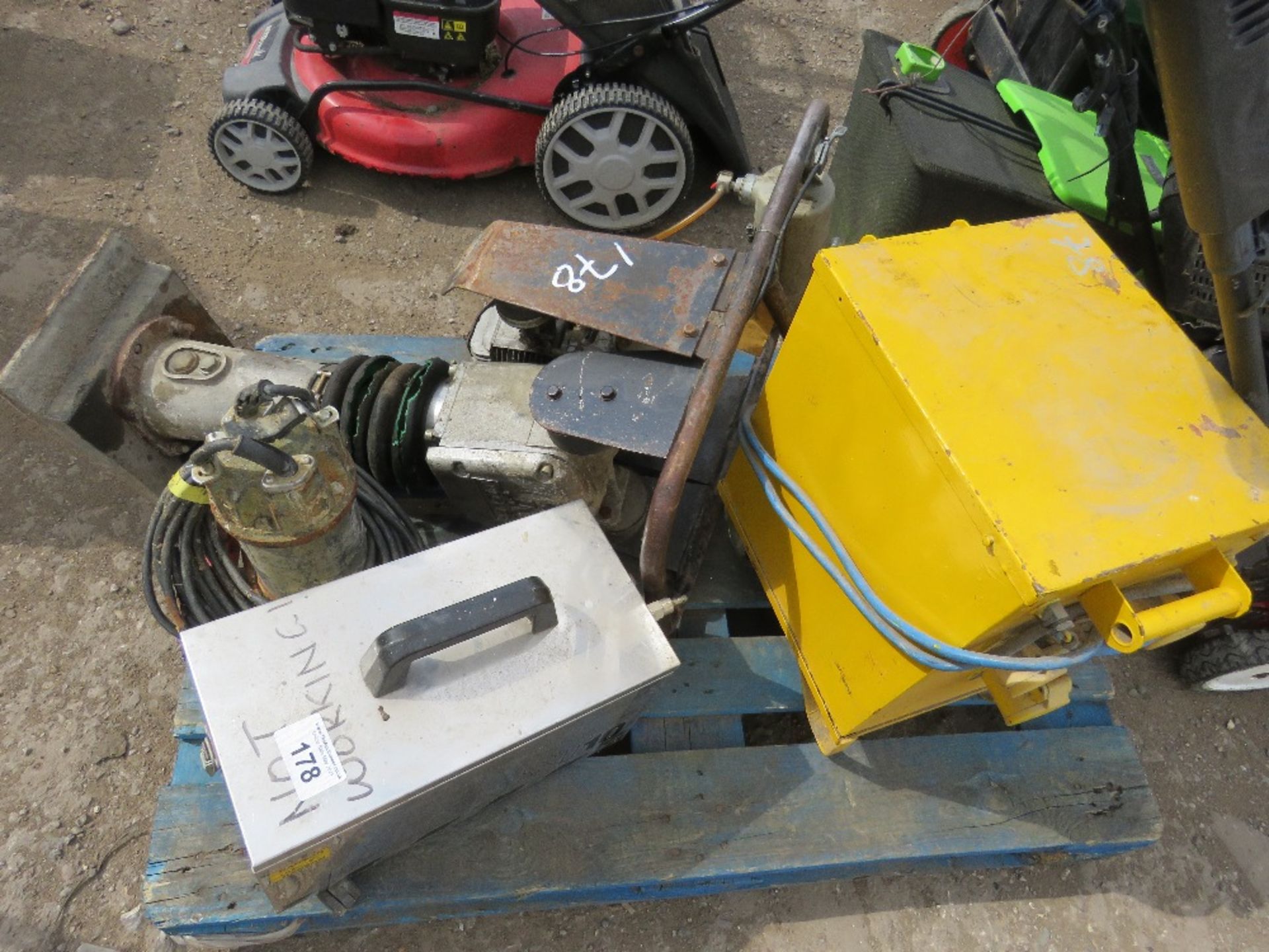 PALLET CONTAINING RAMMER, SUB PUMP, STRIPPER AND A TRANSFORMER. CONDITION UNKNOWN. - Image 2 of 3