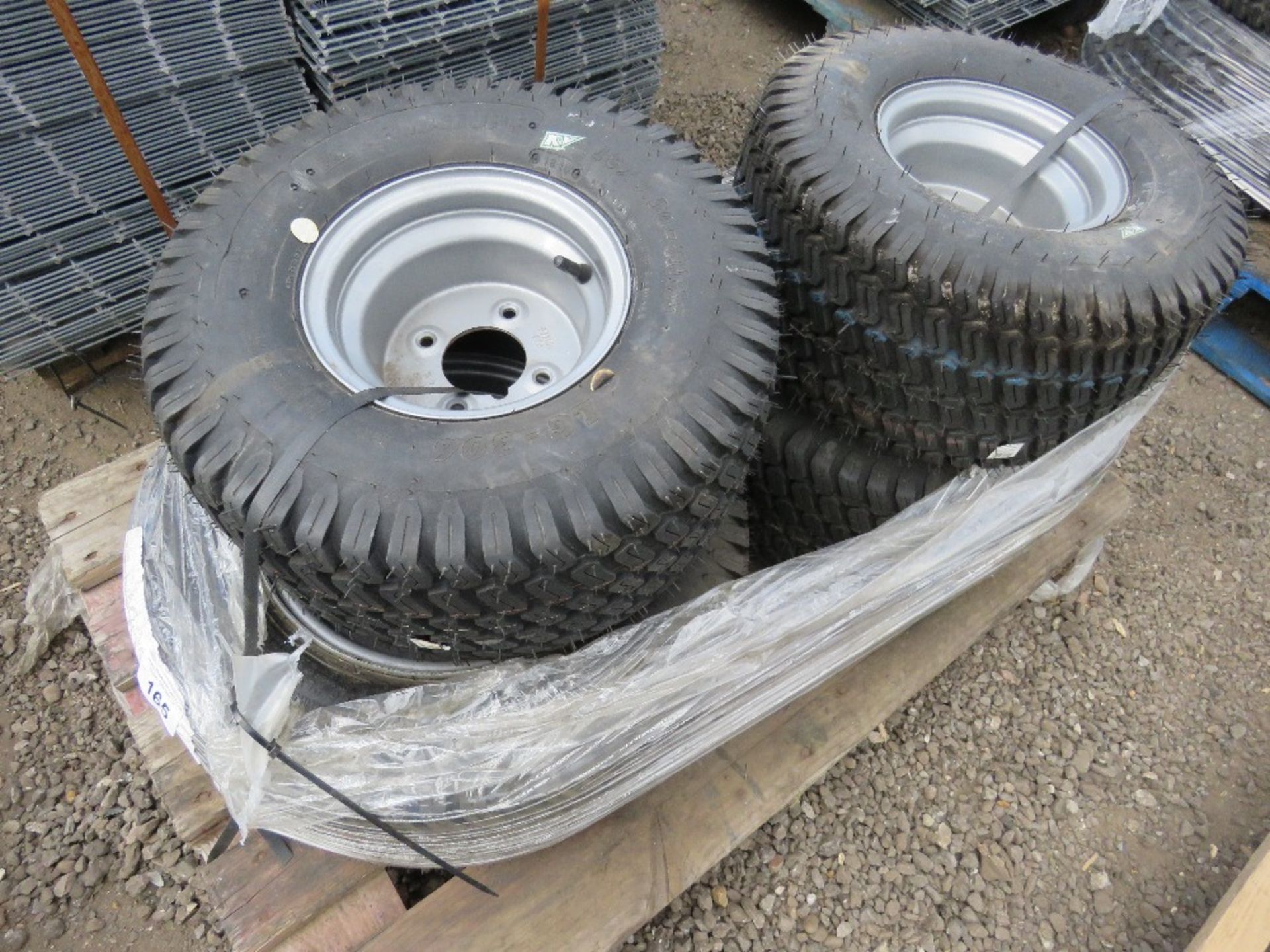 SET OF 4 X RIDE ON TRACTOR/MOWER WHEELS AND TYRES, TORO TYPE.