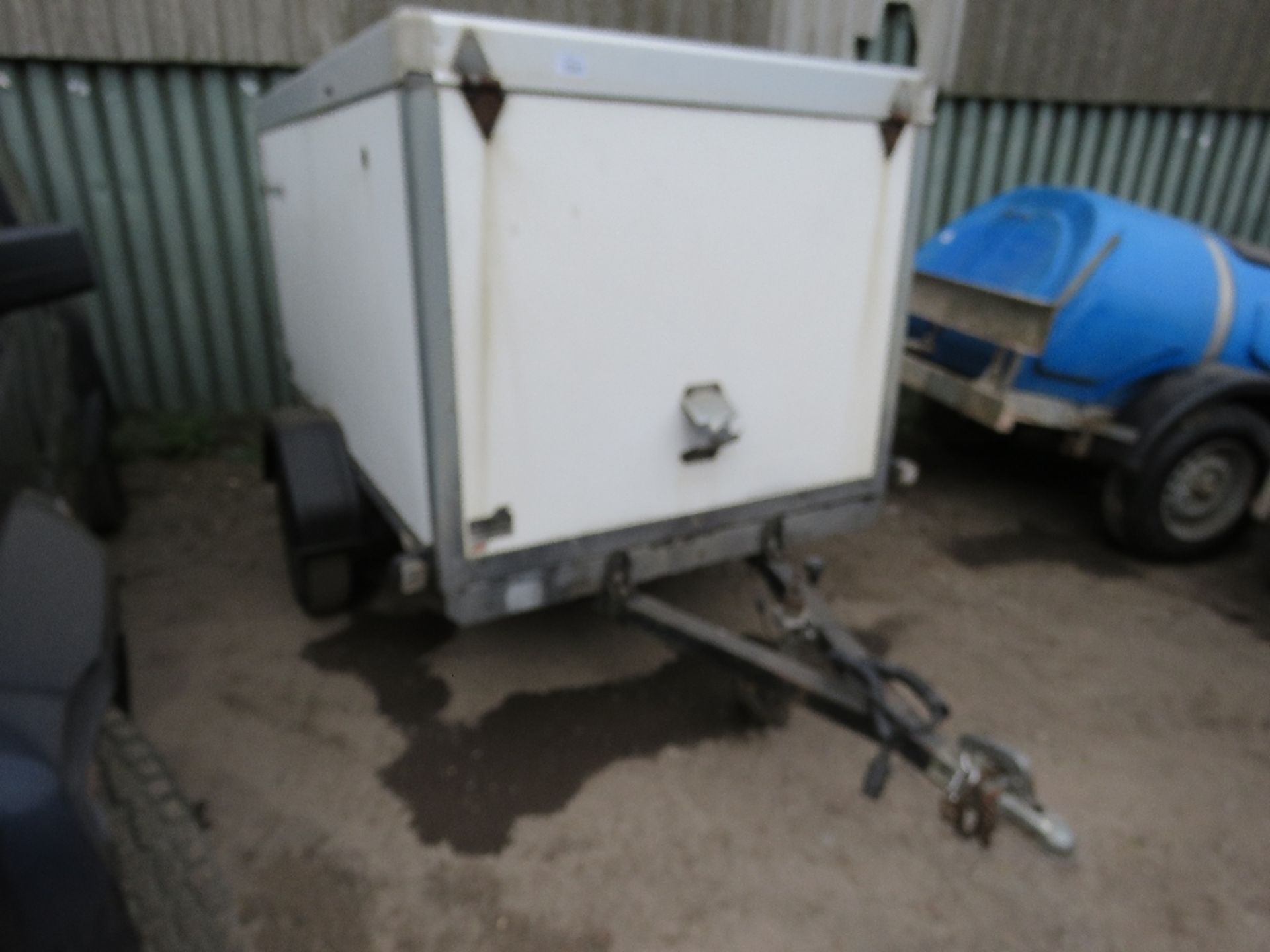 BRENDERUP SMALL SIZED BOX TRAILER. 6FT6" X 4FT APPROX WITH DROP TAILBOARD.