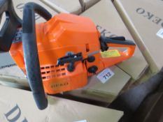 3 X DEKO PETROL ENGINED CHAINSAWS, IN BOXES, UNUSED. NO VAT ON HAMMER PRICE.