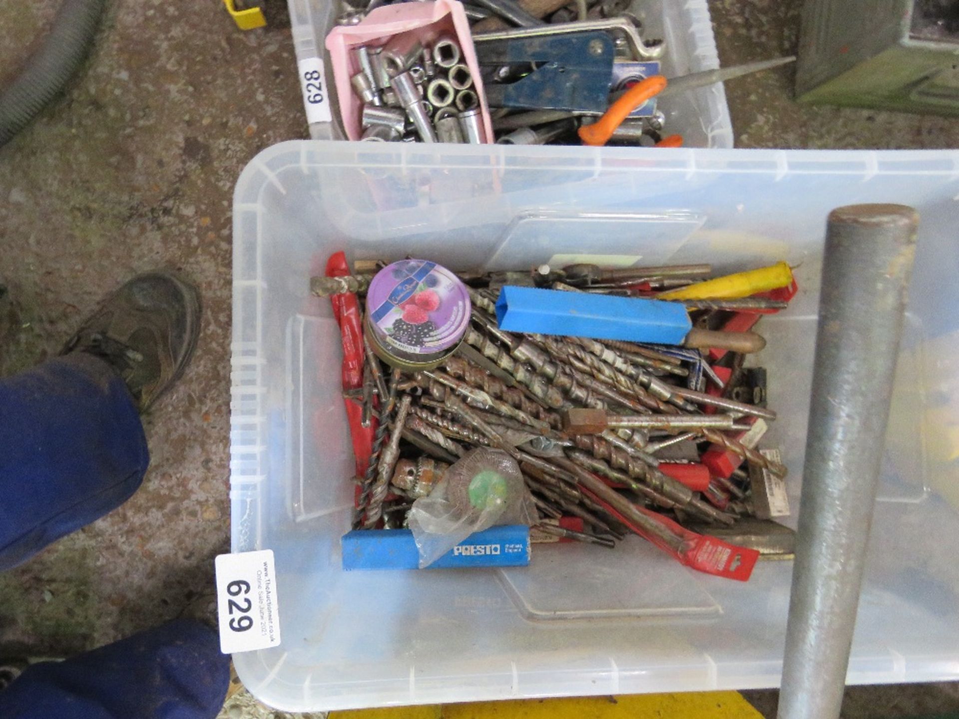 LARGE BOX OF ASSORTED DRILL BITS SOURCED FROM WORKSHOP CLOSURE.