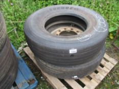 1 X WHEEL AND TYRE AND A TYRE FOR LORRY, 315/80R22.5. GOOD TREAD.