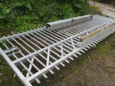 GALVANISED HINGED YARD ENTRANCE GATE WITH 2 X POSTS. 5.5M WIDTH X 1.8M HEIGHT APPROX.