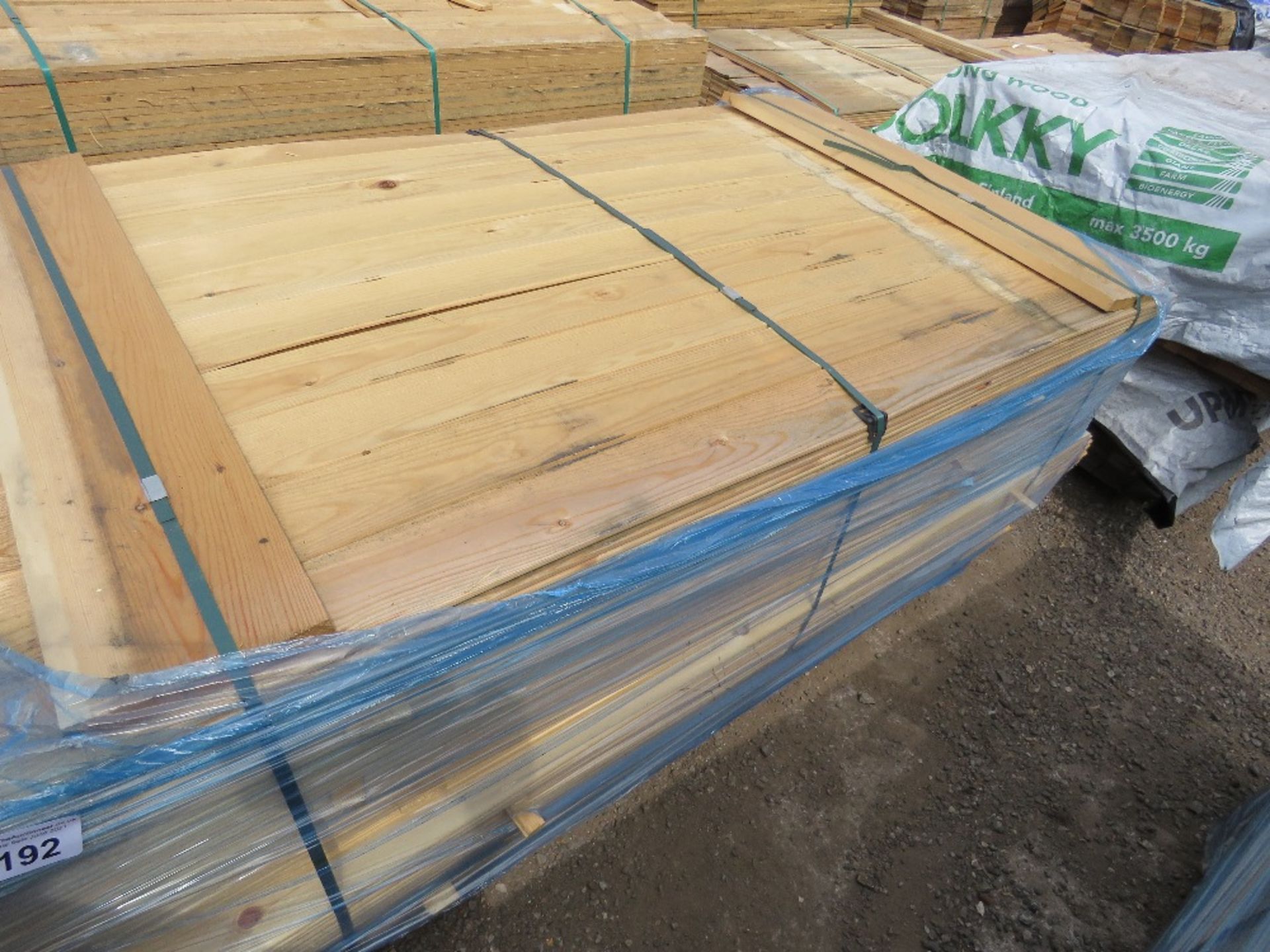 BUNDLES OF UNTREATED HIT AND MISS TIMBER CLADDING BOARDS. 9.5CM X 1.74M APPROX.