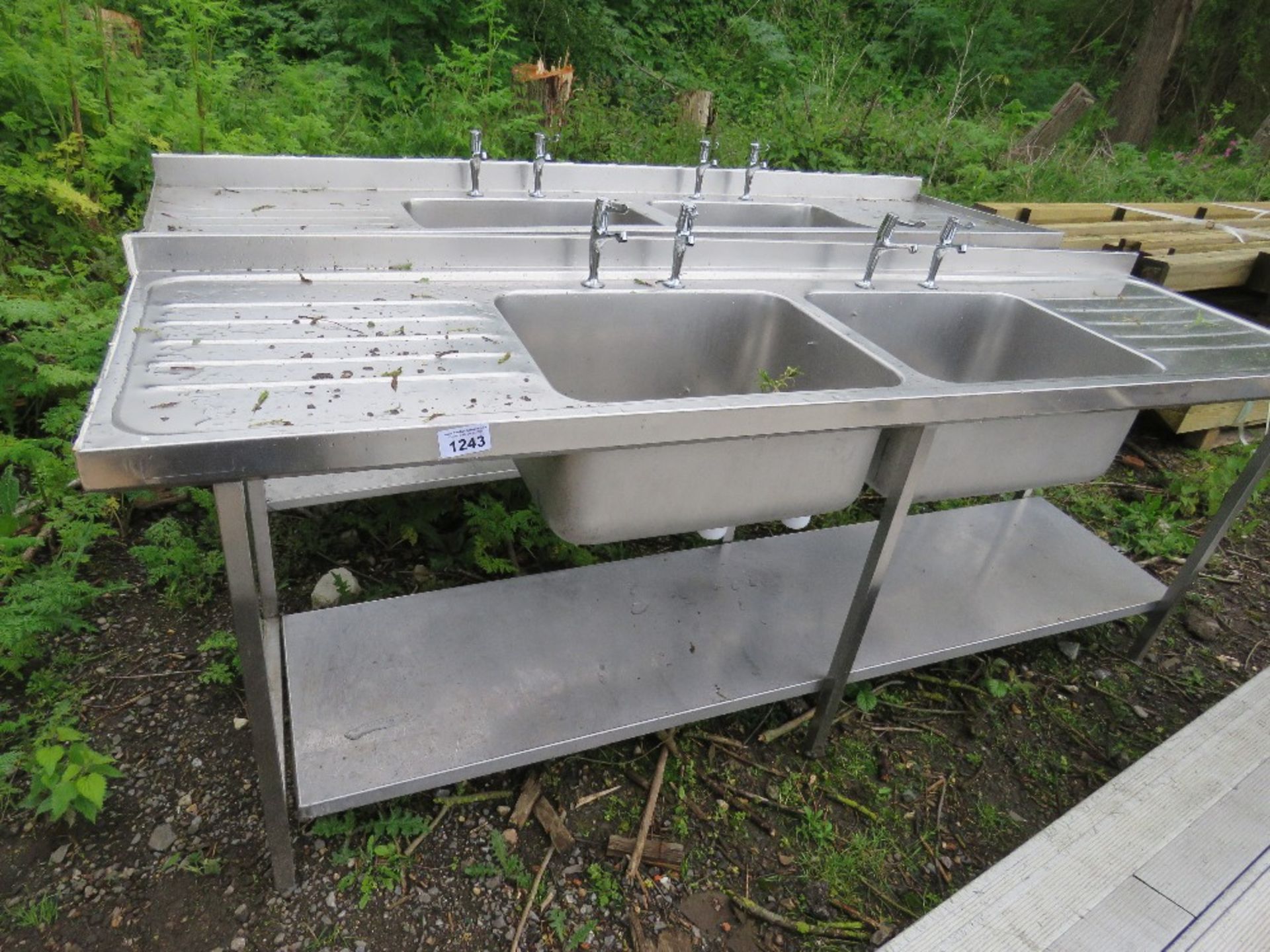 2 X LARGE TWIN BOWL CATERING SINKS WITH TAPS.. NO VAT ON HAMMER PRICE.