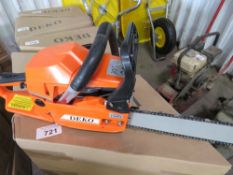 3 X DEKO PETROL ENGINED CHAINSAWS, IN BOXES, UNUSED. NO VAT ON HAMMER PRICE.