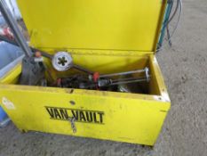 YELLOW TOOL SAFE CONTAINING ASSORTED TOOLS ETC. SOURCED FROM WORKSHOP CLOSURE.