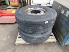 2NO SUPER SINGLE WHEELS AND TYRES, 385/65R22.5 SIZE, 10 STUD RIMS.