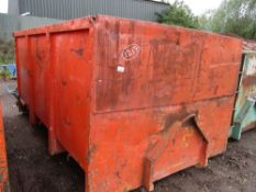 ORANGE HOOK LOADER WASTE BIN WITH BARN TYPE REAR DOORS. PREVIOUSLY USED ON 7.5 TONNE TRUCK. 12FT LEN