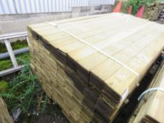 LARGE PACK OF MACHINED HIT AND MISS FENCE BOARDS, PRESSURE TREATED. 1.74M X 10CM APPROX.