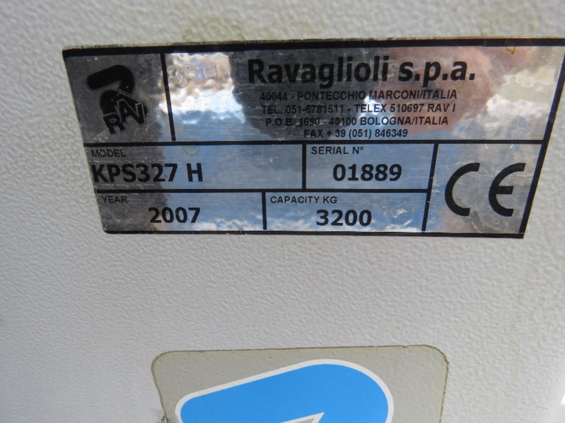 RAVAGLIOLI 3200KG RATED 2 POST LIFT. YEAR 2007. 3 PHASE. MOUNTED ON STEEL ROAD PLATE. WORKING WHEN R - Image 5 of 7