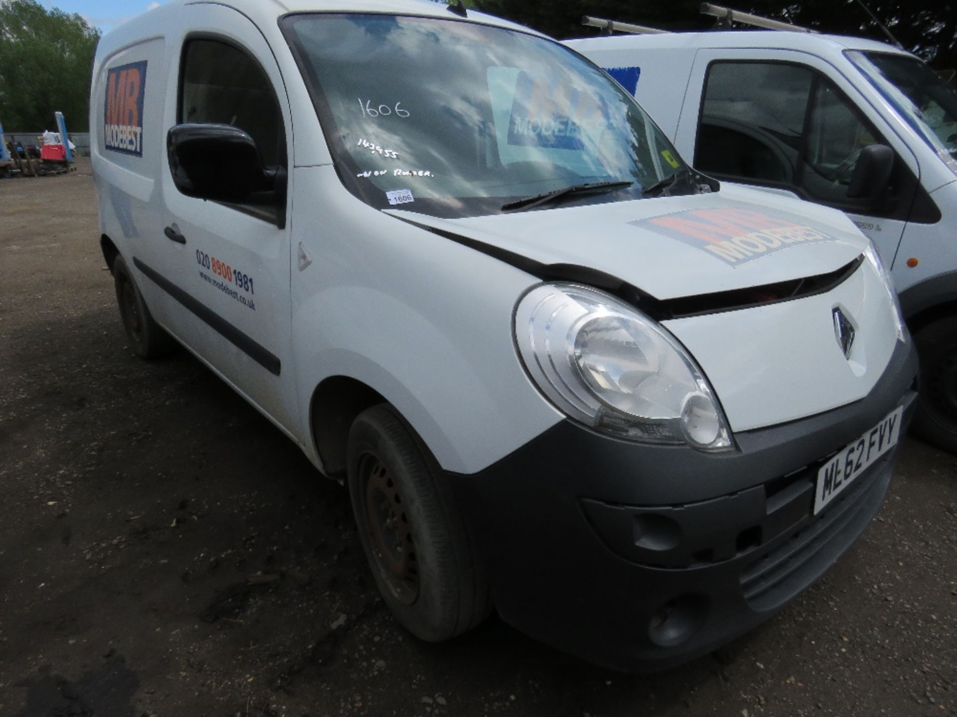 RENAULT KANGOO PANEL VAN, NON RUNNER. REG:ML62 FVY. 143,955 REC MILES.. V5 TO FOLLOW. DIRECT FROM LO