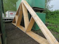 12 X LARGE TIMBER ROOF TRUSSES 2.95 MAX HEIGHT, 6.76M TOTAL SPAN. NO VAT ON HAMMER PRICE.