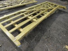 2 X WOODEN ENTRANCE GATES, BOTH LEFT HANDED, 3.6M AND 3.3M WIDTH APPROX.