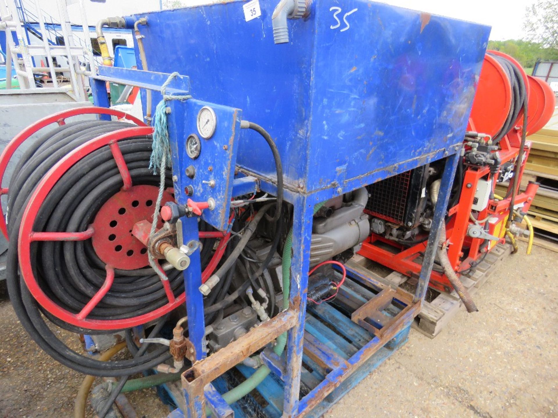 LISTER 3 CYLINDER ENGINED HIGH PRESSURE JETTER/WASHER UNIT, UNTESTED, CONDITION UNKNOWN.