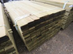 LARGE PACK OF MACHINED HIT AND MISS FENCE BOARDS, PRESSURE TREATED. 1.74M X 10CM APPROX.