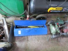 BLUE TOOLBOX CONTAINING SPANNERS ETC. SOURCED FROM WORKSHOP CLOSURE.