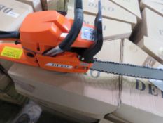 3 X DEKO PETROL ENGINED CHAINSAWS, IN BOXES, UNUSED. NO VAT ON HAMMER PRICE.