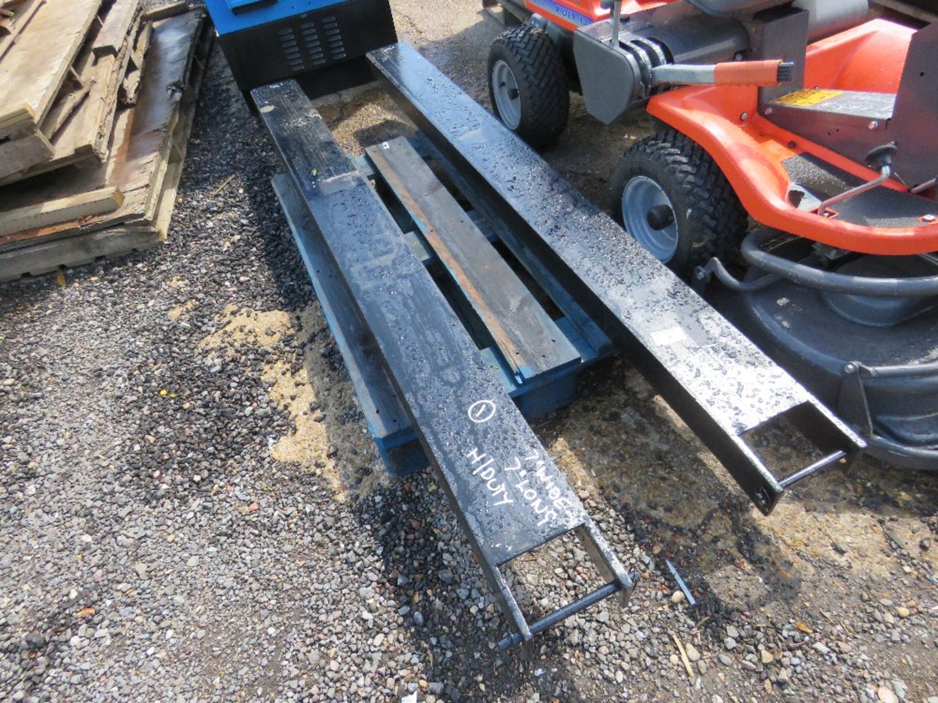 PAIR OF FORKLIFT EXTENSION TINES/SLEEVES, 7FT LENGTH X 7" WIDE APPROX.