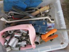 BOX OF ASSORTED TOOLS AND SOCKETS ETC. SOURCED FROM WORKSHOP CLOSURE.