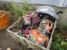 STILLAGE CONTAINING STIHL SAW, HONDA ENGINE AND OTHER PARTS.