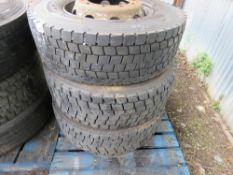 3 X LORRY WHEELS AND TYRES, SIZE: 315 80R22.5.