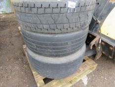 3 X LORRY WHEELS AND TYRES, SIZE: 295 80R22.5.