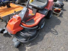 HUSQVARNA RIDER 13 OUT FRONT ROTARY RIDE ON MOWER. WHEN TESTED WAS SEEN TO START AND RUN AND DRIVE..