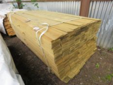 LARGE PACK OF TREATED HIT AND MISS FENCE CLADDING BOARDS, 1.745M X 9.5CM APPROX.